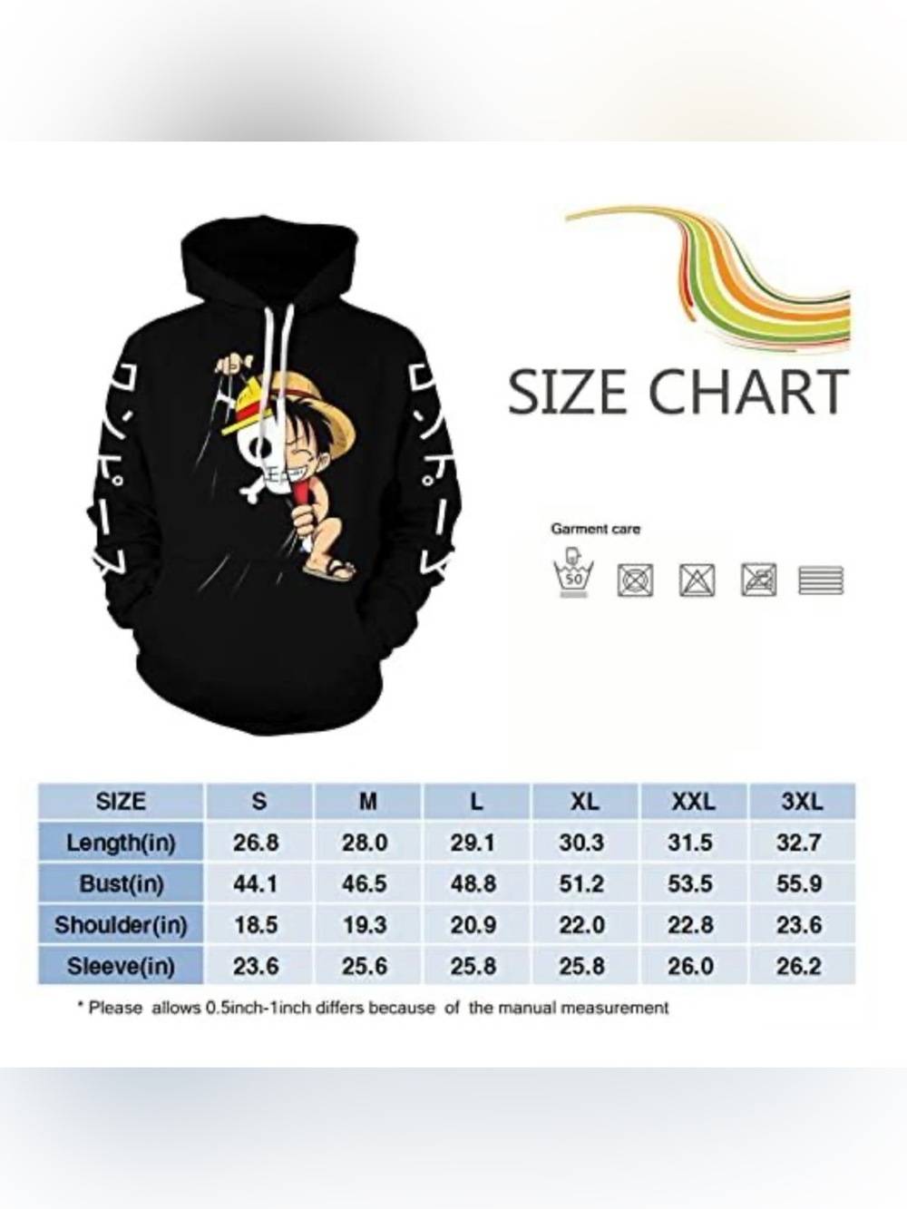 ONE PIECE Luffy Straw Hat Pirate Crew Black Hoodie Anime Large MENS WOMENS LG - Picture 8 of 8